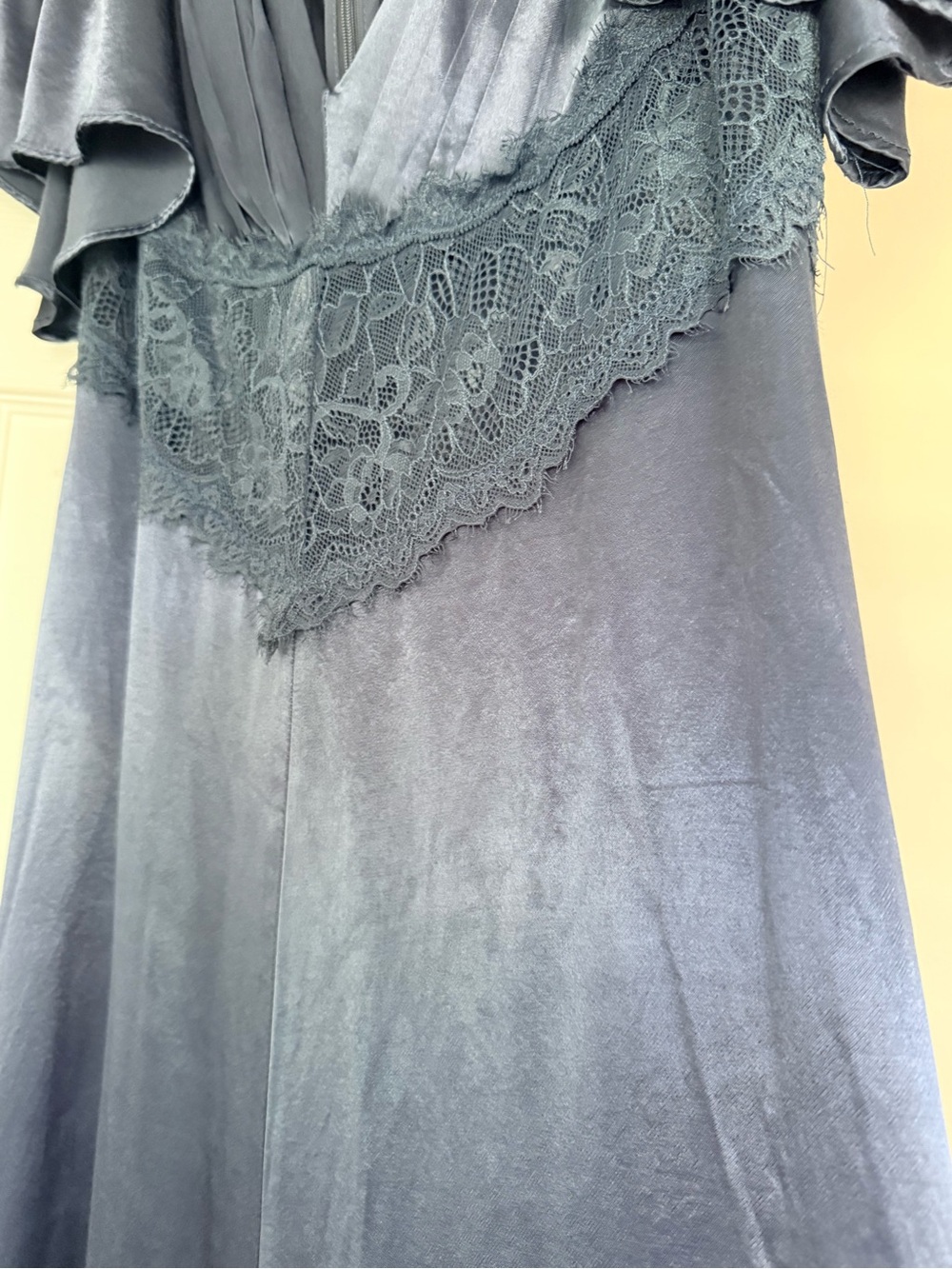Astr Navy Blue Satin Maxi Dress with Lace Bodice - Picture 6 of 8
